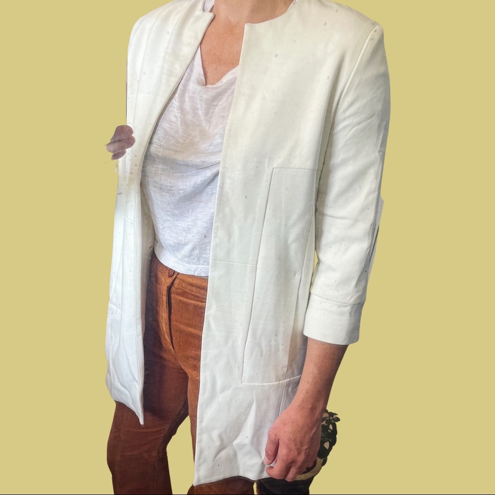 Zara Basics Long White Jacket 3/4 sleeves